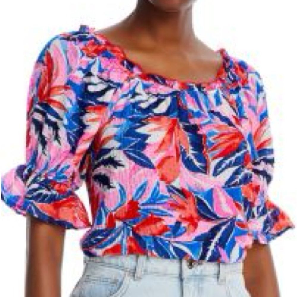 NWT Chenault Pink and Blue Floral Blouse sz Lg